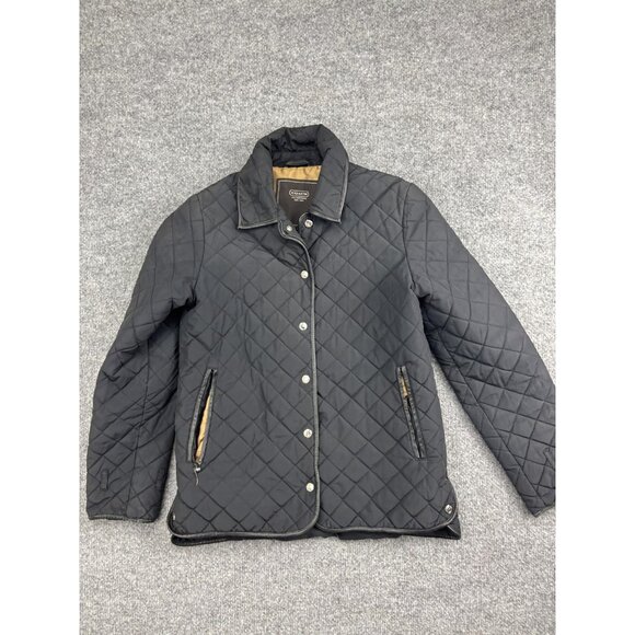 Coach Jacket Womens XS Quilted Snap Button Leather Trim Black Vintage Style - Picture 1 of 8